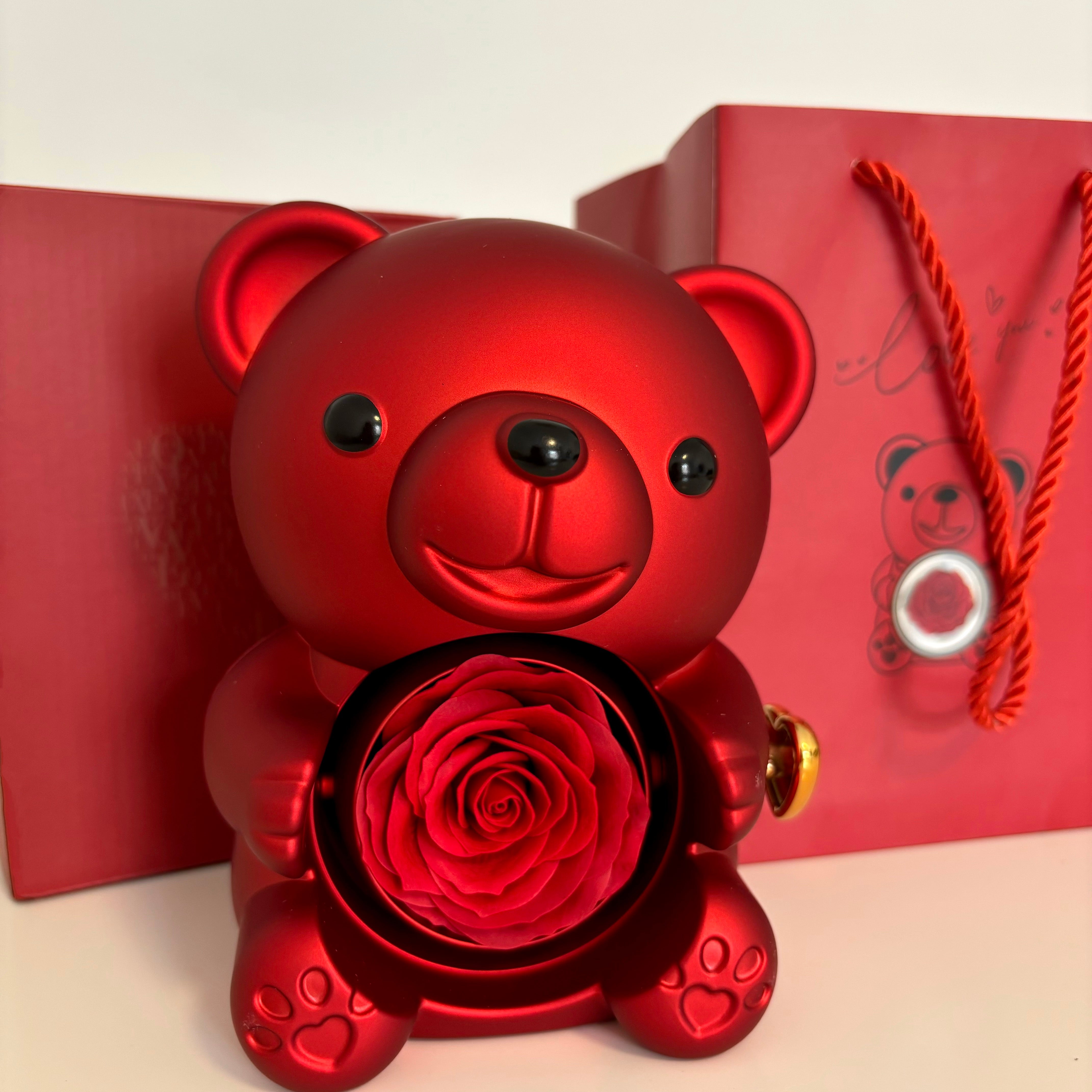 Teddy Bear Box with Engraved Necklace &amp; Eternal Rose